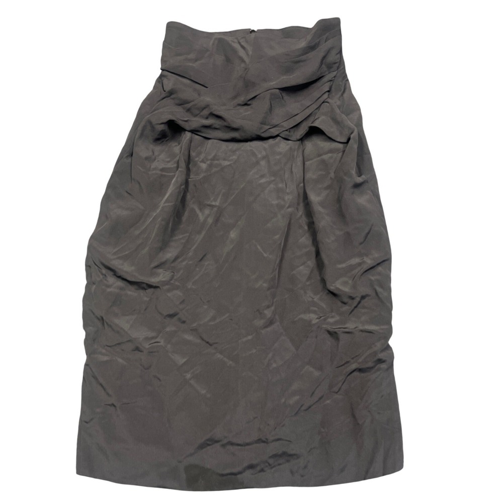 Lefranc Ferrant Paris Black 100% Silk Draped Tulip Midi Skirt Womens Size 36 FR
